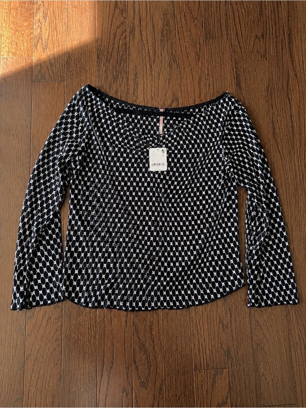 Maeve Anthropologie Boat Neck Long Sleeve Knit Top Black White XL NWT